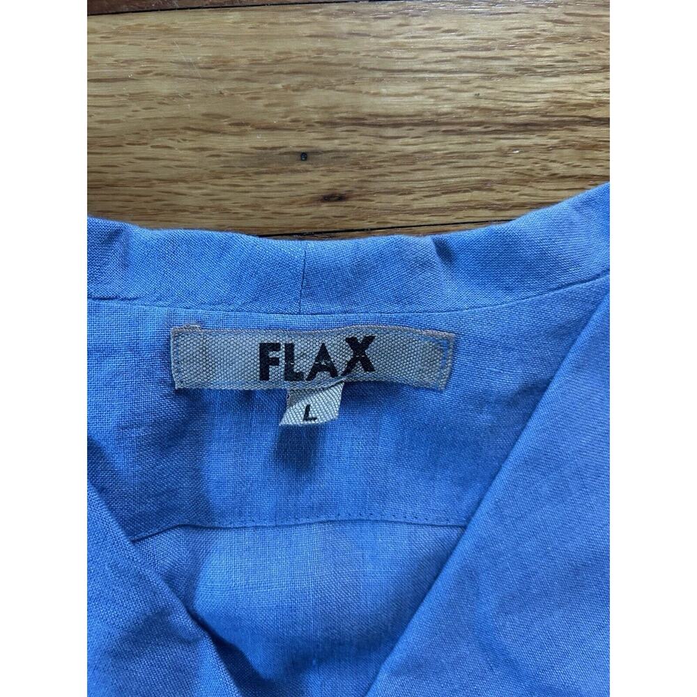 FLAX L Blue Lavender Button Up Long Sleeve Linen Shirt Jacket Collar Lagenlook - Picture 4 of 6
